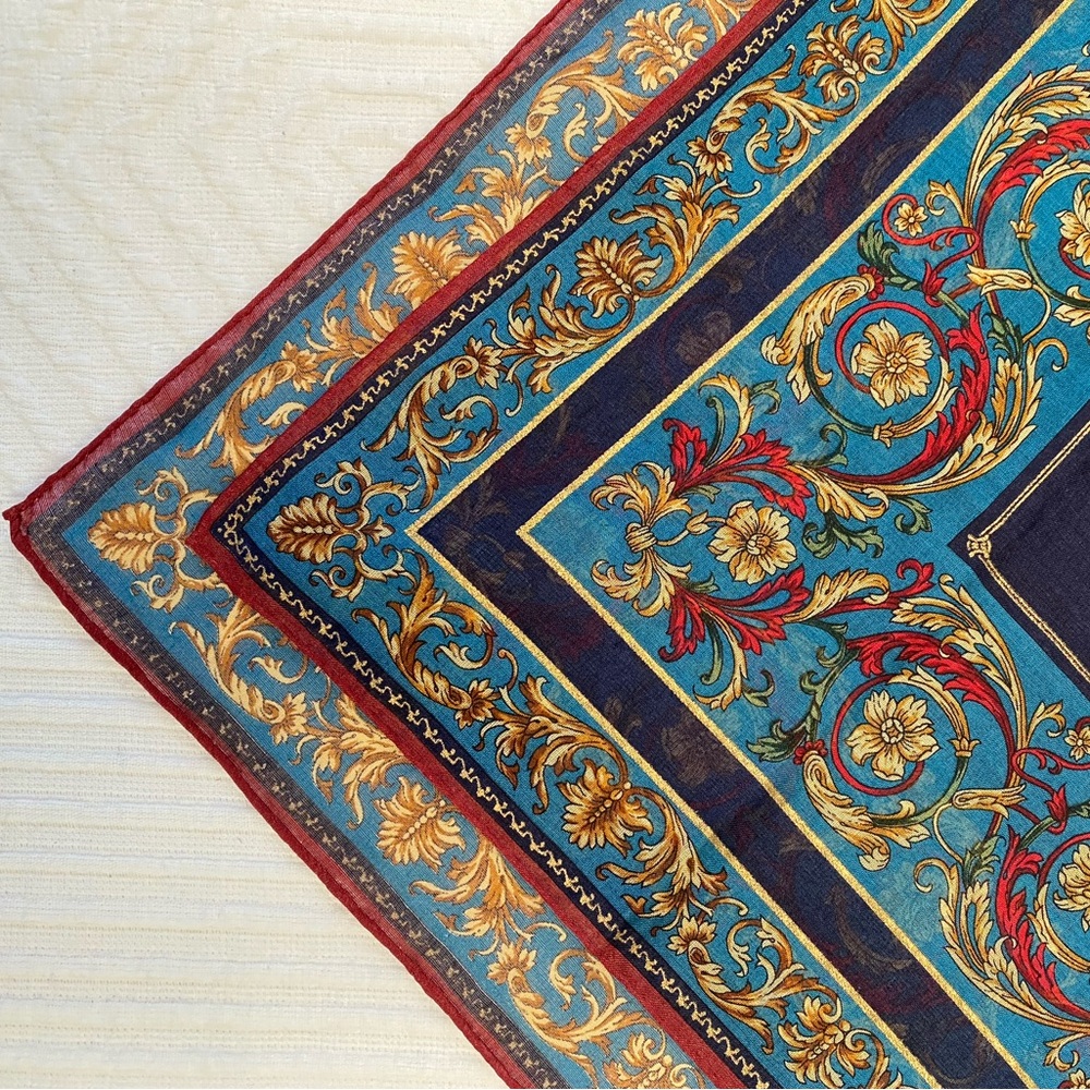 Celine- New with Tags -Elegant Blue and Gold floral Scarf
